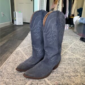 Tecovas Blue Suede Heeled Boots